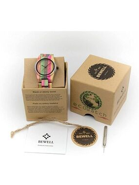 New in box BEWELL Multicolor Wooden Watch - Rainbow Stripes